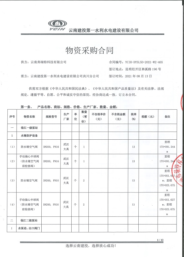 滇中引水工程云南鲁地拉水电站水资源综合利用配套一期工程泵站阀门